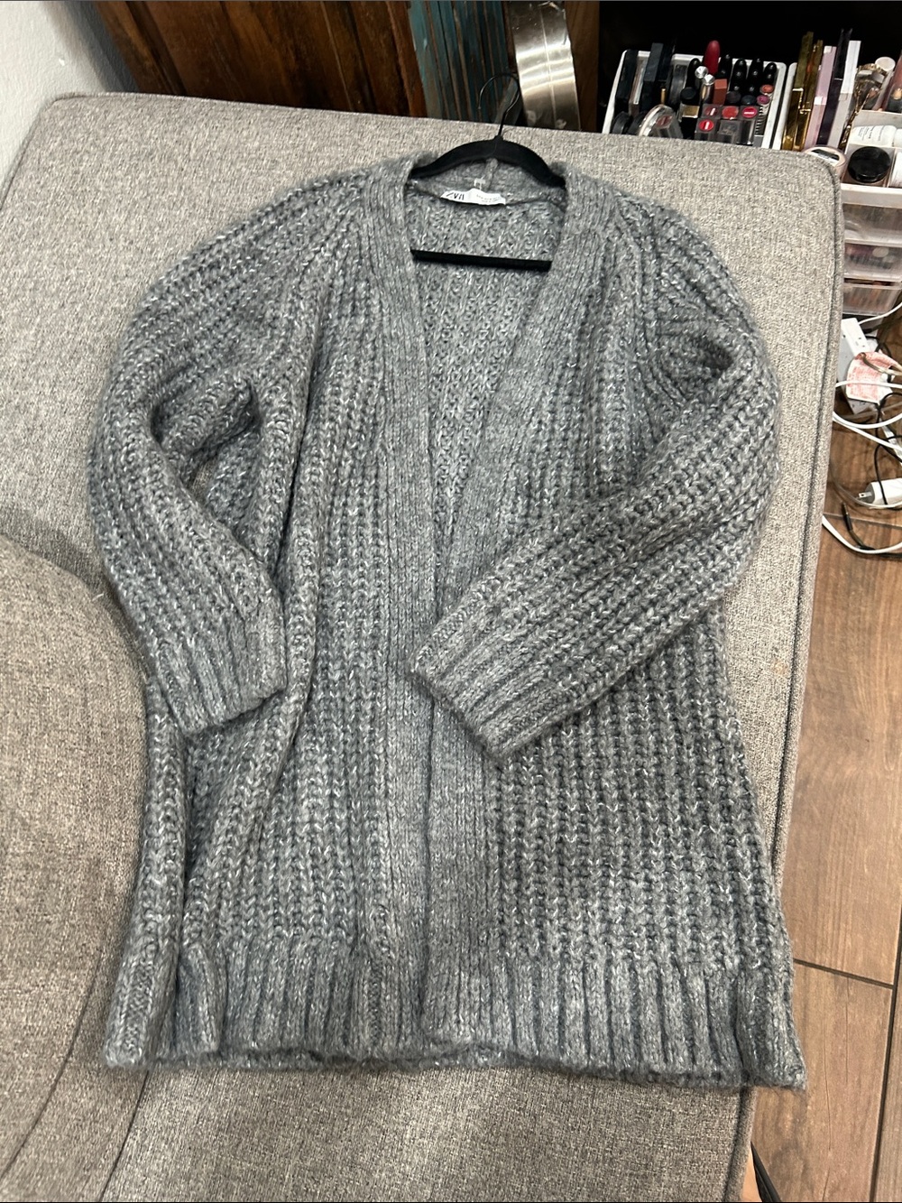 Zara Gray Open-Front Ribbed Knit Cardigan - Picture 11 of 11